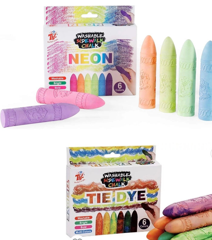 12x Coloured Jumbo Pavement Chalks TIE DYE and NEON