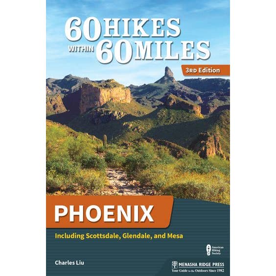 Book cover for 60 Hikes Within 60 Miles featuring a desert landscape around Phoenix