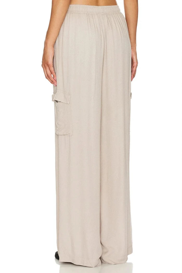 Bobi Cargo Wide Leg Pants in Tan