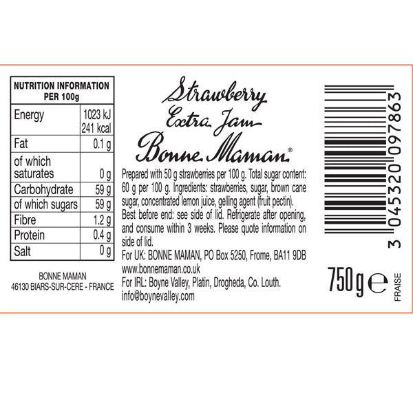 Bonne Maman Strawberry Conserve Jam- Product of France, 750 grams
