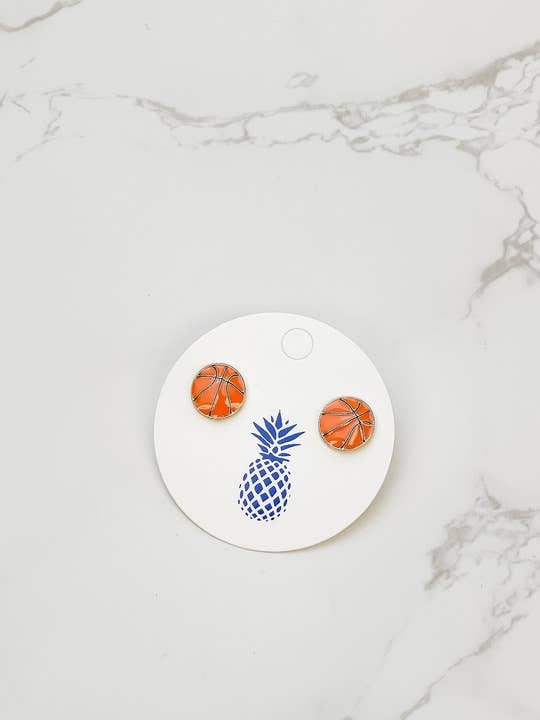 Enamel Stud Earrings-Basketball Signature