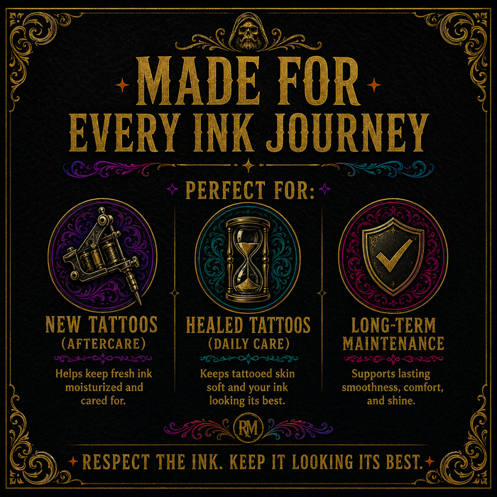 Made For Every Ink Journey card — "Groom Reaper Eternal Shine Tattoo Oil – made for new tattoo aftercare, healed tattoos, and long-term ink maintenance