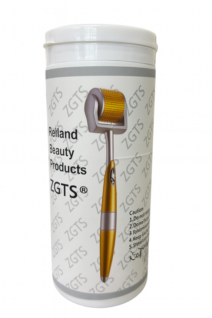 Reiland ZGTS titanium derma roller stored in sterile protective canister for safe microneedling use