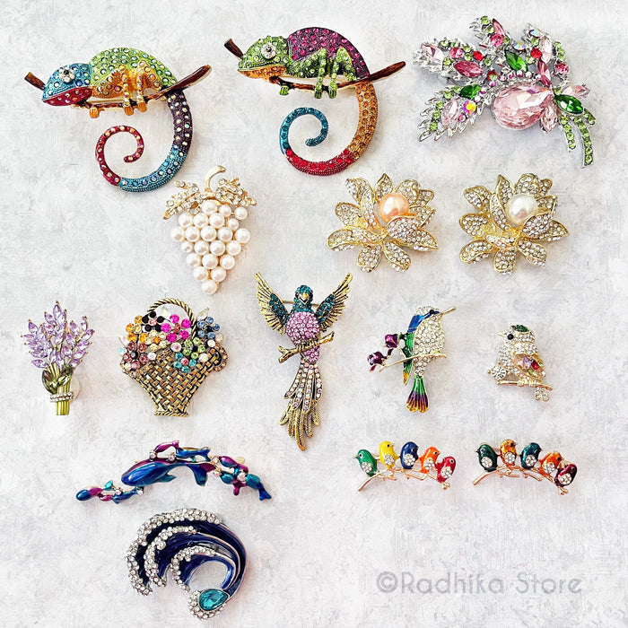 Ocean Fishes and Jeweled Wave - Pendants-(Pins)
