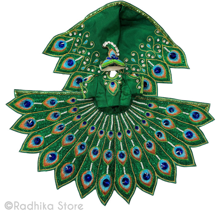 Peacock Dance - Emerald Green - Silk - Radha Krishna Deity Outfit