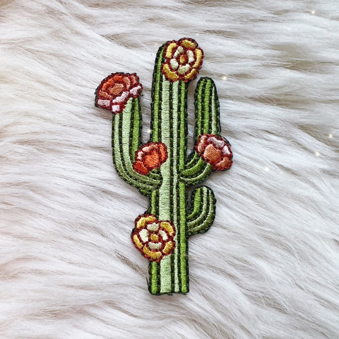 Embroidered Saguaro cactus patch with flowering arms