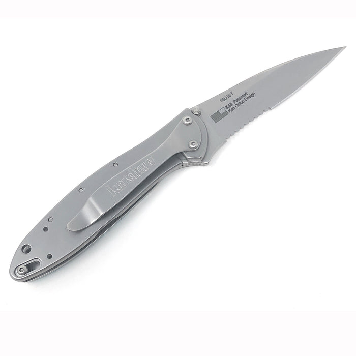 Santa Fe Stoneworks Kershaw Leek Ken Onion 3-inch Pocket Knife with Combo Blade, Turquoise/Mother of Pearl