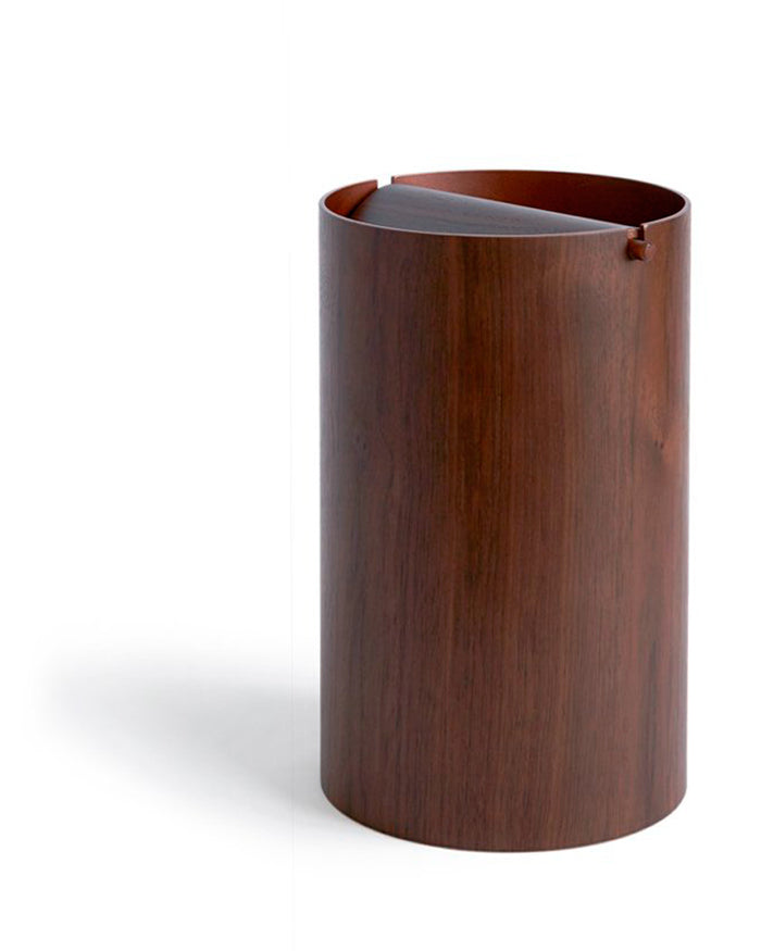 Walnut Paper Waste Basket with Lid - Large