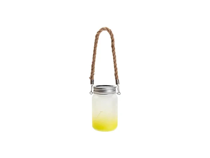 15oz/450ml Sublimation Blanks Mason Jar w/ Lantern Lid and Hemp Rope Handle (Frosted, Gradient Lemon Yellow)