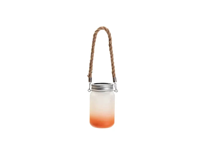 15oz/450ml Sublimation Blanks Mason Jar w/ Lantern Lid and Hemp Rope Handle (Frosted, Gradient Orange)