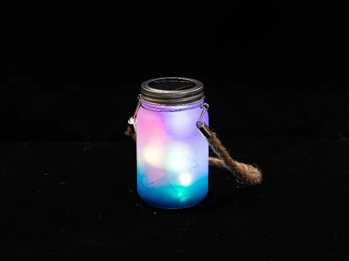 15oz/450ml Sublimation Blanks Mason Jar w/ Lantern Lid and Hemp Rope Handle (Frosted, Gradient Light Blue)