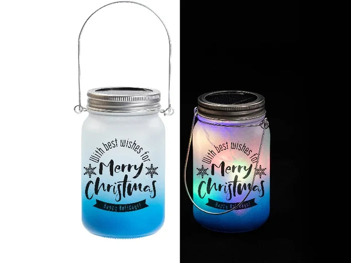 15oz/450ml Sublimation Blanks Mason Jar w/ Lantern Lid and Metal Handle (Frosted, Gradient Light Blue)