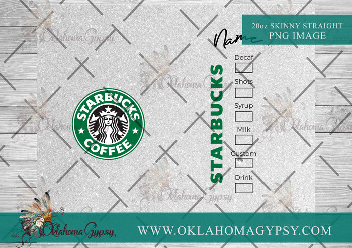20oz Skinny Straight White Glitter Starbucks Wrap Digital File