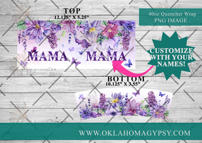 40oz Purple Butterfly Floral Digital File Wraps