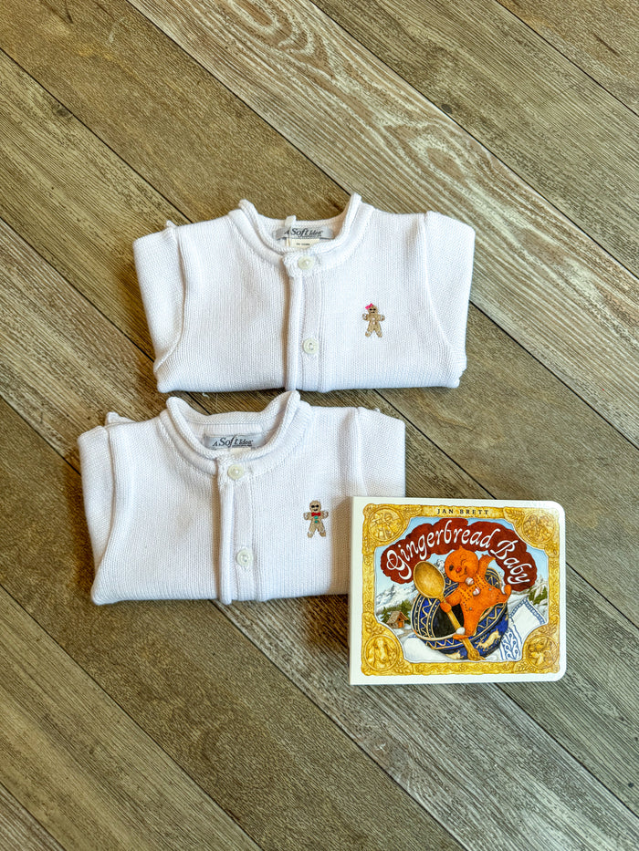 A Soft Idea Gingerbread Girl Baby Cardigan in White