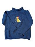 A Soft Idea Roll Neck Sweater in Navy with Dog with Holiday Lights