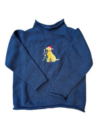 A Soft Idea Roll Neck Sweater in Navy with Dog with Holiday Lights