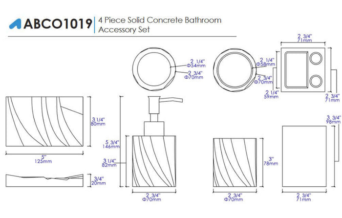 ABCO1019 4-Piece Solid Concrete Gray Matte Bathroom Accessory Set - Alfi brand