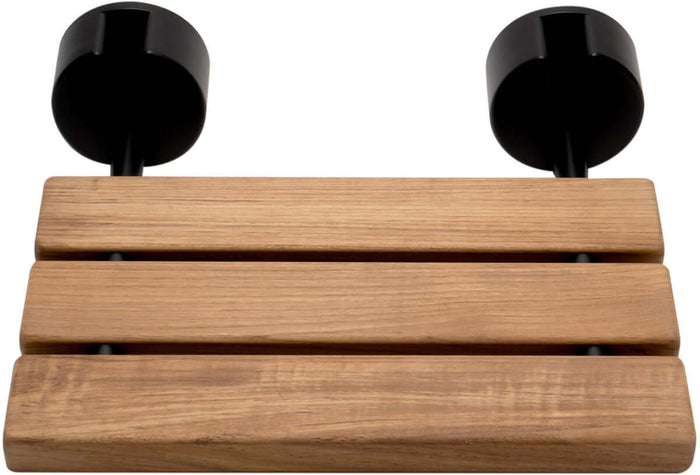 ADA Folding Teak Shower Seat 16" Wide, Accents finished in Matte Black - Alfi Brand