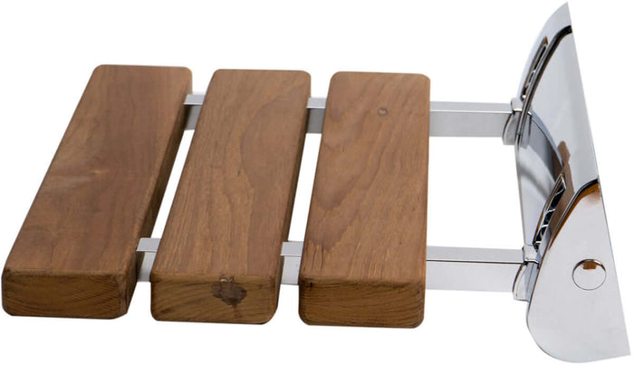 ADA Folding Teak Shower Seat with Accents in Polished Chrome or Brushed Nickel - Alfi Brand