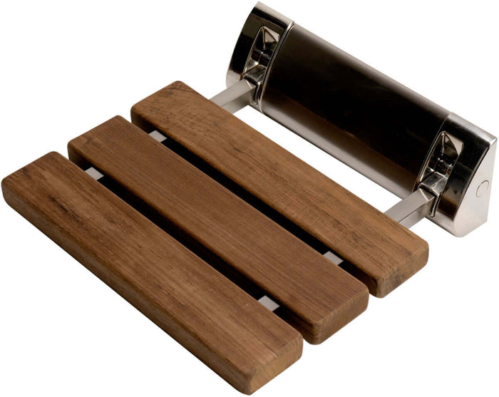 ADA Folding Teak Shower Seat with Accents in Polished Chrome or Brushed Nickel - Alfi Brand