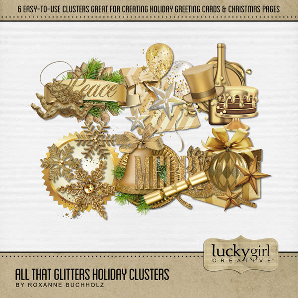 Add these beautiful holiday clusters by Lucky Girl Creative digital art to all your digital scrapbooking pages to easily create memorable holiday greeting cards, seasonal decor, and Christmas pages. This kit is included in the Christmas Clusters 1 Bundle.