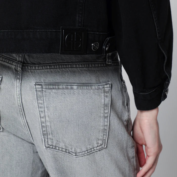 ANINE BING - Quincy cropped black denim jacket in cotton