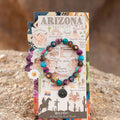 Colorful clay bead bracelet displayed on an Arizona themed card packaging
