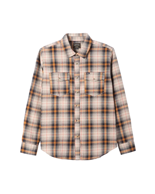 Dark Seas Arrowhead flannel shirt in grey plaid with long sleeves and dual chest pockets