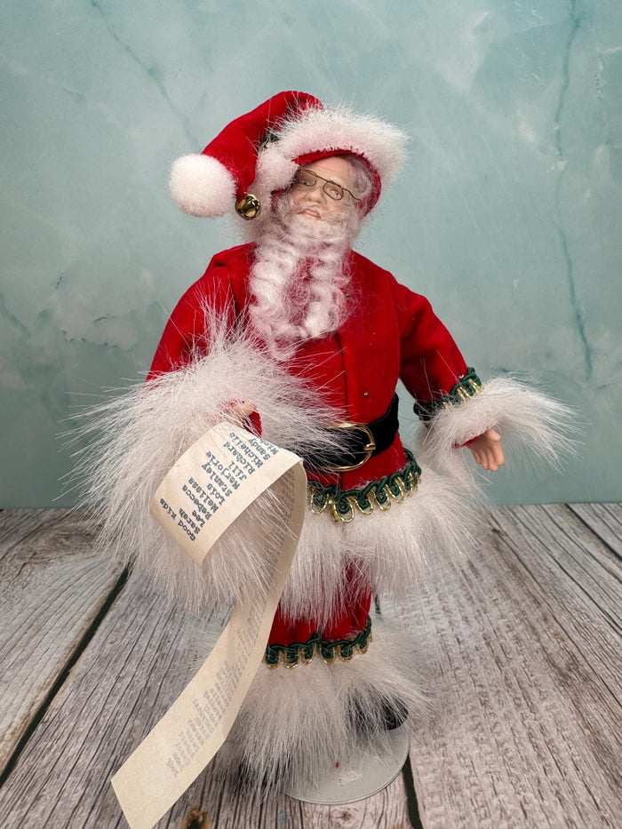 Artisan Handmade Hand Painted Porcelain Santa Doll Holding The Nice List