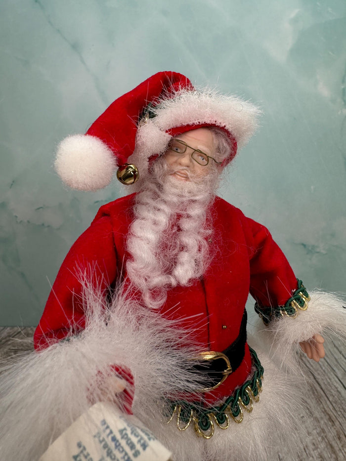 Artisan Handmade Hand Painted Porcelain Santa Doll Holding The Nice List