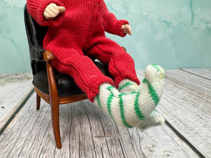 Artisan Handmade Porcelain Sleeping Santa Doll In Pajamas