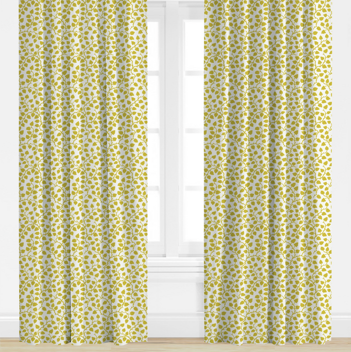 Citrus colored floral patterned drapes