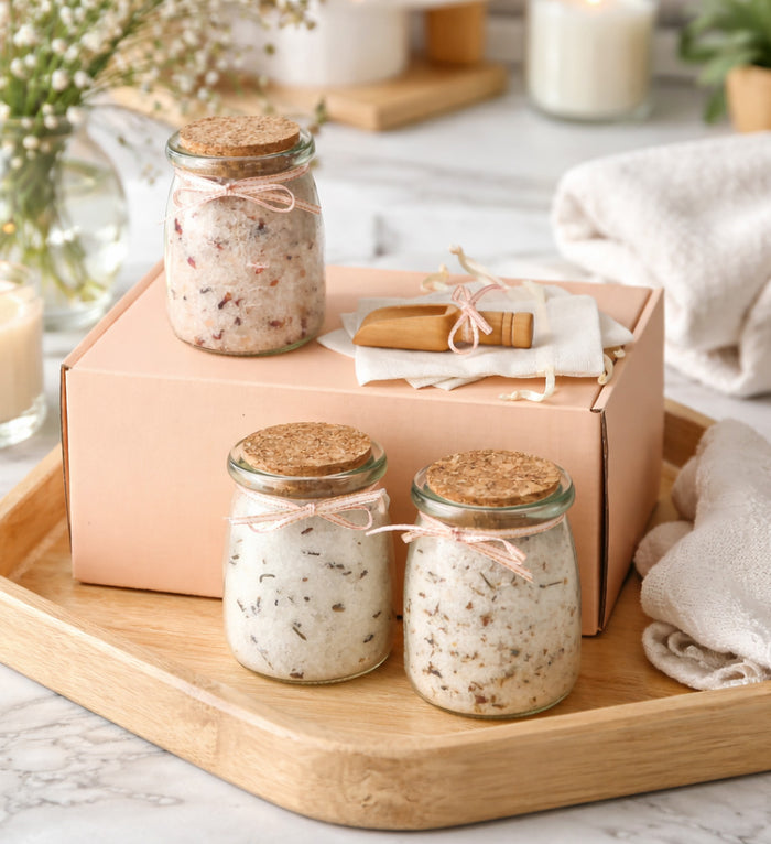 Bath Salt Gift Set – Lavender Meadows, Velvet Rose & Whispering Woods | 3 × 6.5 oz - Jarful House