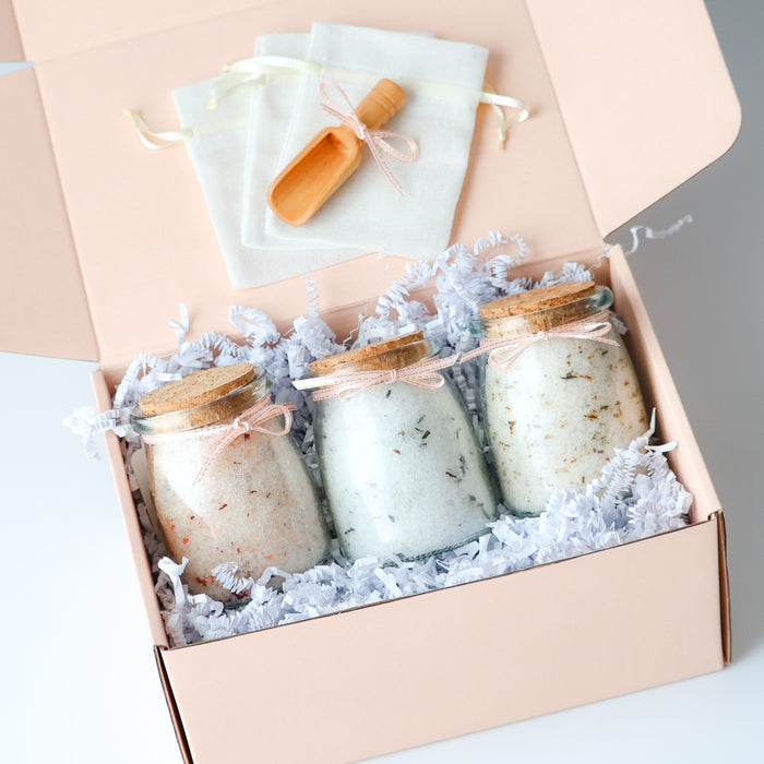 Bath Salt Gift Set – Lavender Meadows, Velvet Rose & Whispering Woods | 3 × 6.5 oz - Jarful House