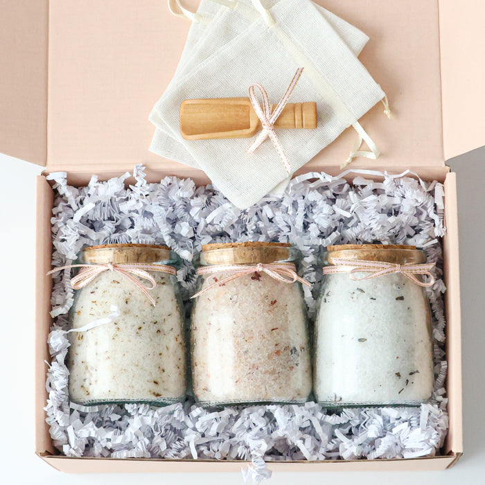 Bath Salt Gift Set – Lavender Meadows, Velvet Rose & Whispering Woods | 3 × 6.5 oz - Jarful House