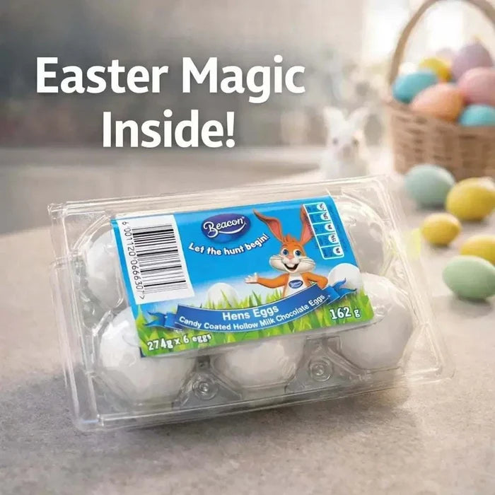Pack of 6 colorful candy coated beacon Easter eggs with white chocolate filling for festive celebrations