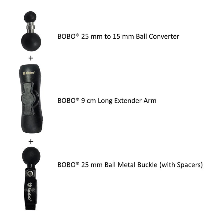 BOBO 25mm to 15mm Ball Converter with 9cm Extender Arm and 25mm Ball Metal Buckle
BOBO 9cm Extension Arm Kit for Bike Phone Mounts