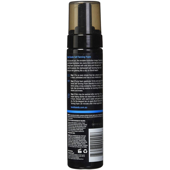 Bondi Sands Self Tanning Foam Dark 200ml, a tanning lotion with a dark shade, in a pump bottle with a tan-colored cap.