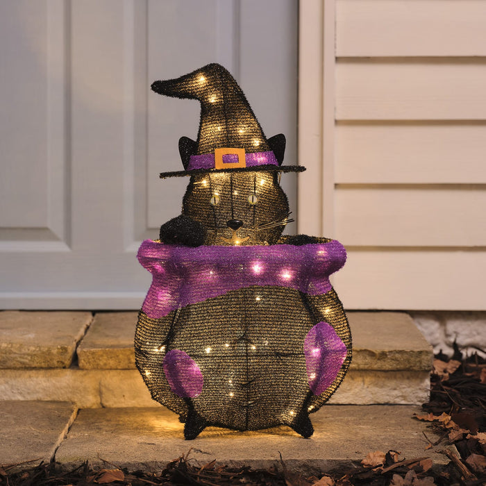 Cauldron Cat Outdoor LED Halloween Figure
