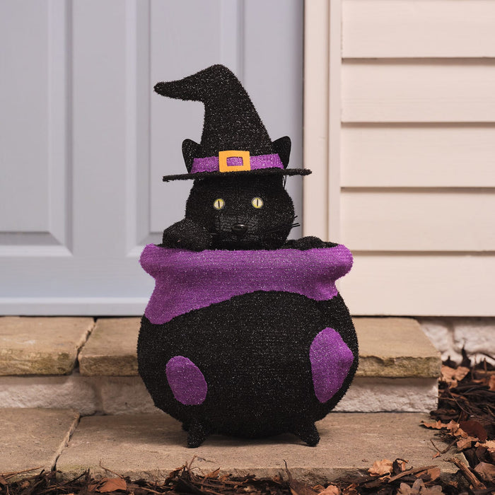 Cauldron Cat Outdoor LED Halloween Figure