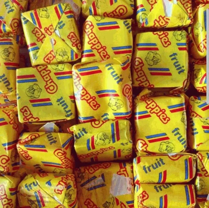Chappies bubblegum pack of 100 with iconic yellow wrapper and assorted fruit flavors