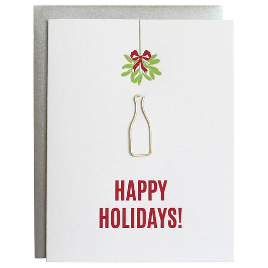Chez Gagné - Happy Holidays Mistletoe Paperclip Letterpress Greeting Card