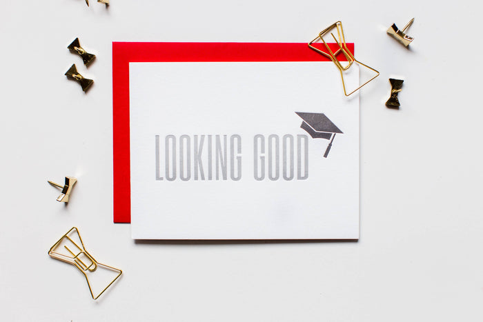 chez gagne looking good graduation letterpress greeting card