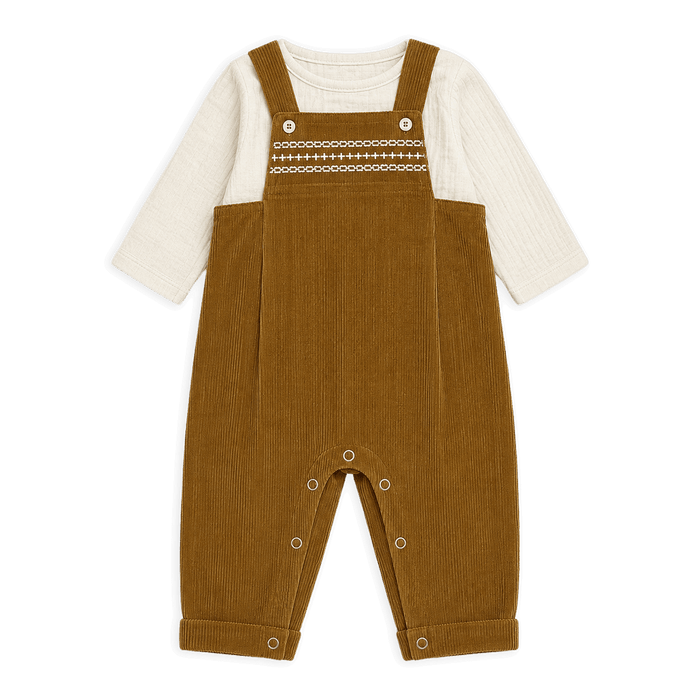organic corduroy baby overall set with muslin shirt
