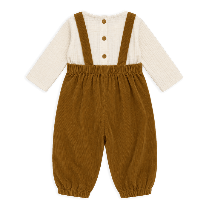 Organic Cotton Corduroy Baby Overall Set with Muslin Shirt, Back