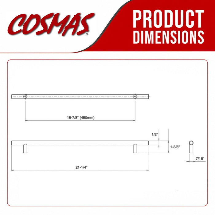 Cosmas 305-480FB Flat Black Euro Style Bar Pull