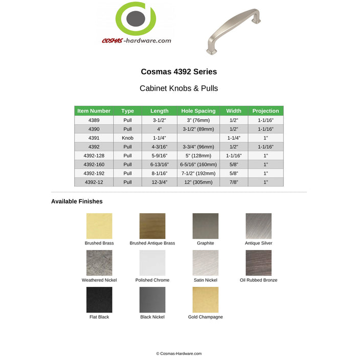 Cosmas 4392-12SN Satin Nickel Cabinet Pull