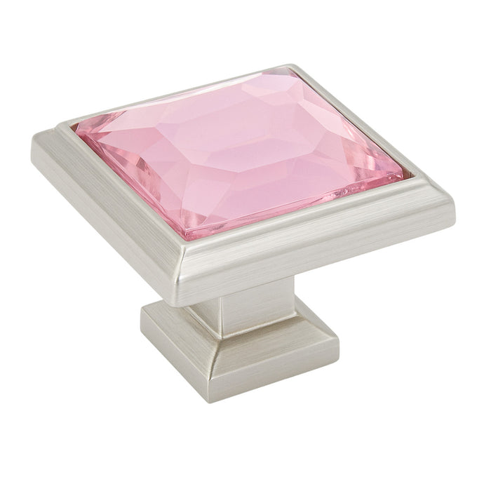 Cosmas 5883SN-P Satin Nickel & Pink Glass Square Cabinet Knob