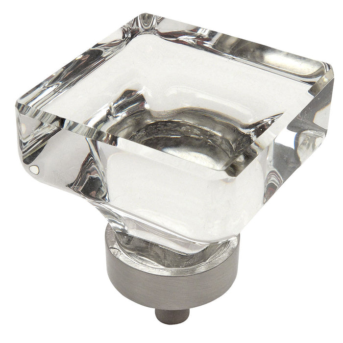 Cosmas 6377SN-C Satin Nickel & Clear Glass Square Cabinet Knob - Cosmas